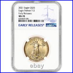 2021 American Gold Eagle Type 2 1/2 oz $25 NGC MS70 Early Releases
