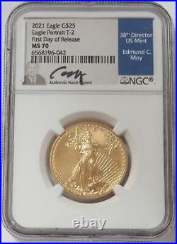 2021 Moy Signed Gold American Eagle $25 Coin 1/2 Oz Ngc Ms 70 Fdoi First Day