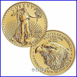2021 Type 2 $5 1/10 oz American Gold Eagle Bullion Coin Gem Uncirculated