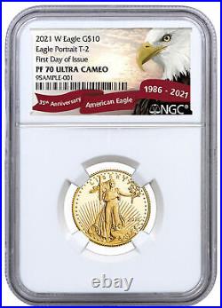 2021 W 1/4 oz Gold American Eagle Type 2 Proof $10 NGC PF70 UC FDI Eagle Label