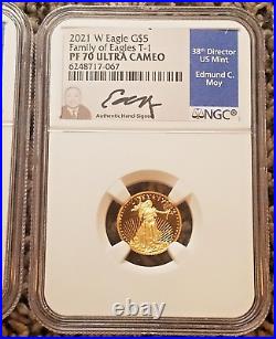 2021-W 4 PC Set Proof Type 1 American Gold Eagle NGC PF70 Ultra Cameo FDOI Label