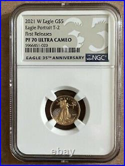 2021 W $5 1/10 OZ NGC PF70 ULTRA CAMEO PROOF GOLD EAGLE FR type 2
