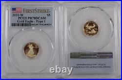 2021-W $5 1/10th oz. Type 1 Proof Gold Eagle PCGS PR70DCAM First Strike 42065224