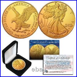 2022 1 Oz 999 Fine Silver American Eagle $1 Coin 24K Gold Gilded with BOX & CERT