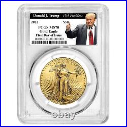 2022 $50 American Gold Eagle 1 oz PCGS MS70 FDOI Trump 45th President Label