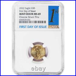 2022 $5 American Gold Eagle 1/10 oz NGC MS69 FDI First Label Mint Error Obverse