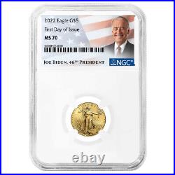 2022 $5 American Gold Eagle 1/10 oz NGC MS70 FDI Biden Label