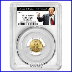 2022 $5 American Gold Eagle 1/10 oz PCGS MS69 FS Trump 45th President Label