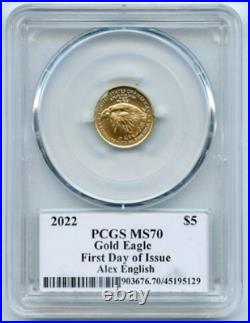 2022 $5 American Gold Eagle 1/10 oz PCGS MS70 1st day of issue Alex English