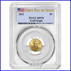 2022 $5 American Gold Eagle 1/10 oz PCGS MS70 FDOI Flag Label