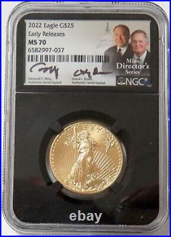 2022 Moy Ryder Signed Gold American Eagle $25 1/2 Oz Ngc Ms 70 Early Releases