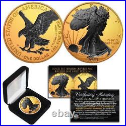 2023 1 oz. 999 Silver American Eagle US Coin 24K Gold Gilded with Black Ruthenium