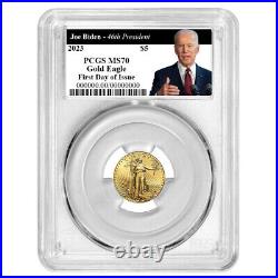 2023 $5 American Gold Eagle 1/10 oz PCGS MS70 FDOI Biden 46th President Label