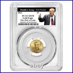 2023 $5 American Gold Eagle 1/10 oz PCGS MS70 FDOI Trump 45th President Label