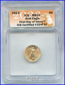 2023 $5 Gold Eagle ICG MS70 First Day Issue 1/10 Oz Coin One-Tenth FDOI ER744