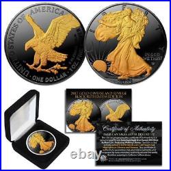 2023 BLACK RUTHENIUM 1 Oz 999 Silver American Eagle Coin 24K Gold Gilded 2-Sided
