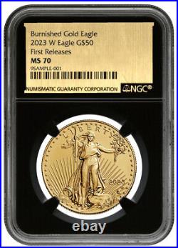 2023-W $50 1oz Burnished Gold Eagle NGC MS70 FR GOLD FOIL PRESALE