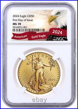 2024 $50 1-oz American Gold Eagle NGC MS70 FDI Exclusive Eagle Label PRESALE