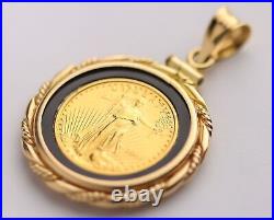 20 mm American Eagle Coin Shape Bezel Set Onyx Pendant 14k Yellow Gold Plated