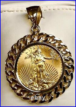 22K 1/2 OZ US American Eagle Coin -14K Yellow Gold Curb Chain Link PENDANT