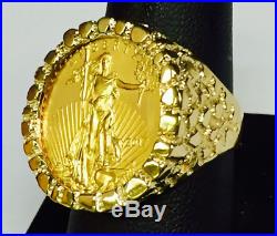 22K GOLD 1/4 OZ US AMERICAN EAGLE COIN in 14k SOLID YELLOW GOLD NUGGET Ring