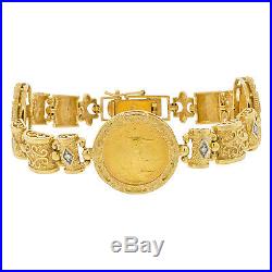 22K Gold Coin American Eagle 14K Bracelet Estate Diamond Mens Ladies Etruscan