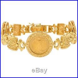 22K Gold Coin American Eagle 14K Bracelet Estate Mens Ladies Byzantine Link