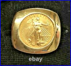 22K Solid Yellow Gold 1/10th oz. Gold 1999 American Eagle Coin 14K Gold Ring