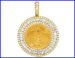 24K Yellow Gold American Eagle Liberty 1/4 OZ Coin Diamond Frame Pendant 3.0 Ct
