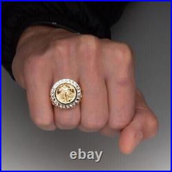 2Ct Round Cut Moissanite American Eagle Men's Ring 14K Yellow Gold Plated Silver