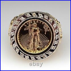2Ct Round Cut Moissanite American Eagle Men's Ring 14K Yellow Gold Plated Silver