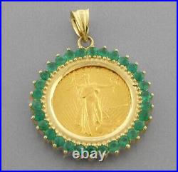 2Ct Round Lab Created Emerald American Eagle Coin Pendant 14K Yellow Gold Plated