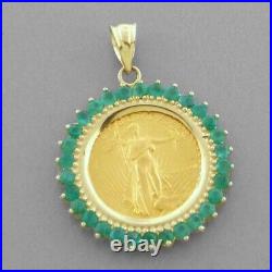 2Ct Round Lab Created Emerald American Eagle Coin Pendant 14K Yellow Gold Plated