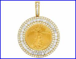 3ct Lab-Created Moissanite American Eagle Liberty Frame Pendant Gold Plated