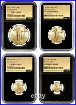4pc 2023 $5-$50 American Gold Eagle Set NGC PF70 BC FDI Gold Foil