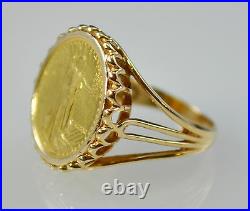 #5035 1990 $5 22k Gold American Eagle BU Coin In 14K Gold Ring Ladies 6.5