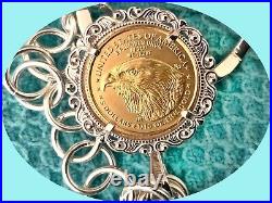 $5 Gold Eagle (2022) 1/10th Ounce BU ALL S925 Sterling Silver Keychain