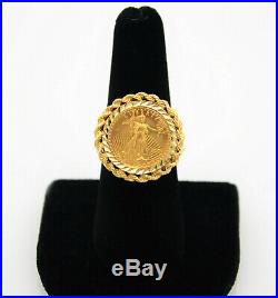 #8671 1/10 oz $5 American Gold Eagle Coin Ring Ornate 10k Gold Setting Sz 7