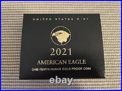 American Eagle 2021 1/10 OZ $5 Gold PROOF Coin West Point Type 2 Sold Out 21EEN