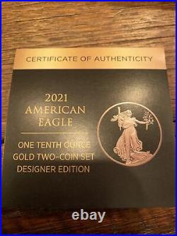 American Eagle 2021 One-Tenth Ounce Gold Two-Coin Set Designer Edition 2928/5000