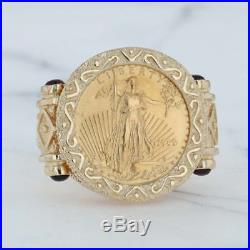 American Eagle $5 Coin Garnet Ring 18k 22k Gold Size 8 1/10oz 1999