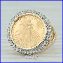 American Eagle Coin. 38ctw Diamond Halo Ring 14k Gold Size 7.25 22k $5 2002