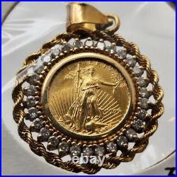 American Eagle Coin 6Ct Round Lab Created Diamond Pendant 14K Yellow Gold Plated