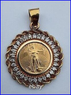 American Eagle Coin 6Ct Round Lab Created Diamond Pendant 14K Yellow Gold Plated