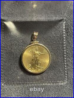 American Eagle Coin Liberty Pendant With Free Chain 14k Yellow Gold Plated