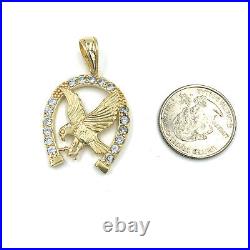 American Eagle Horseshoe Pendant Charm Gold Over 925 Sterling Silver