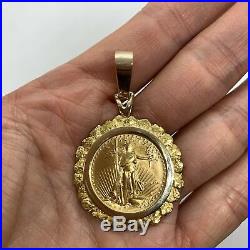 American Liberty gold eagle coin 1/4 oz $10 1989 yellow nugget bezel pendant 15g