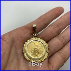 American Liberty gold eagle coin 1/4 oz $10 1989 yellow nugget bezel pendant 15g