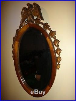 Antique Federal Period Oval Gold Eagle Mirror Extinct American Chestnut Wood