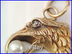 Antique Victorian 14k Solid Gold Mine Cut Diamond American Eagle Head Charm